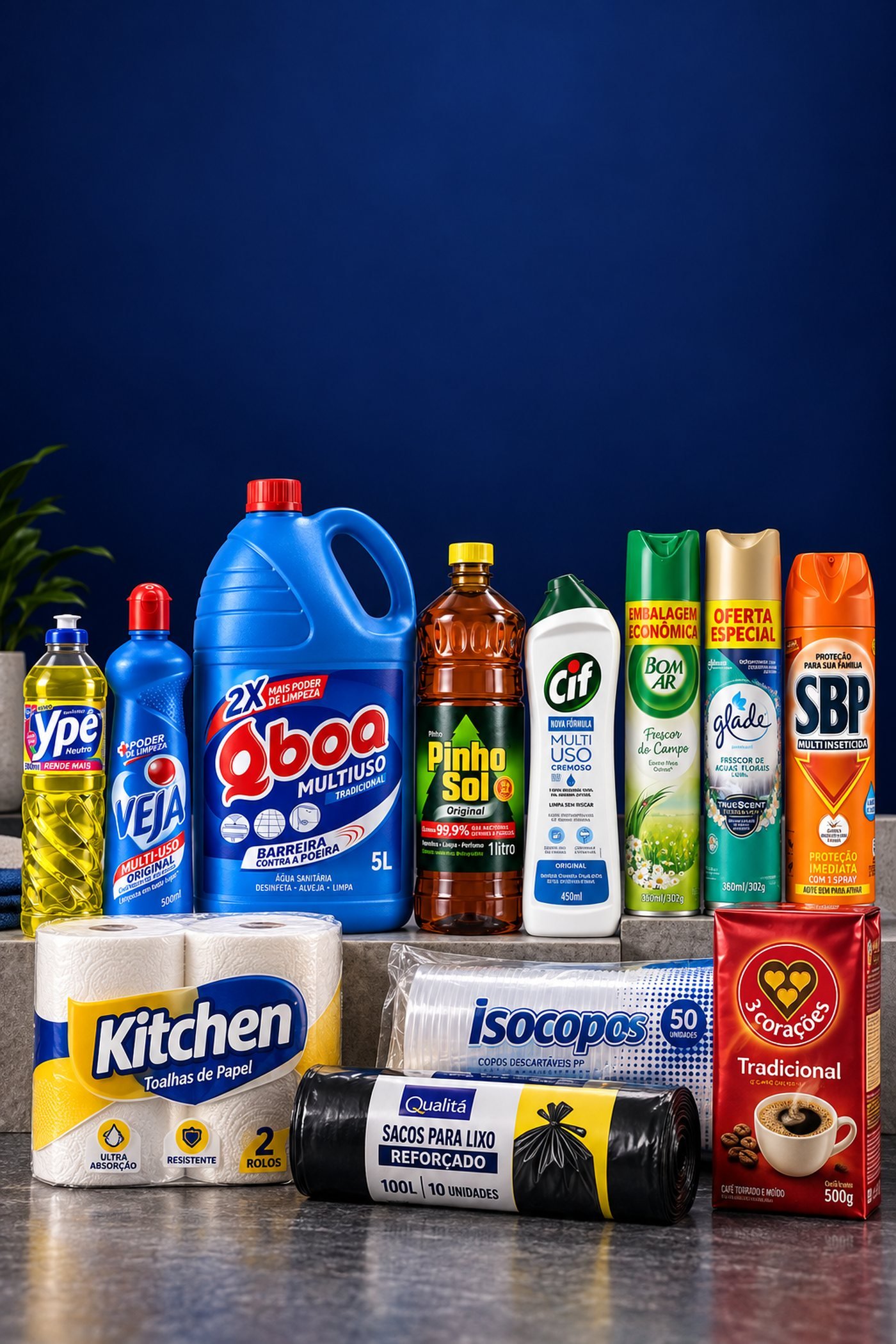 Produtos de limpeza, papéis e descartáveis que saem do estoque da JRL